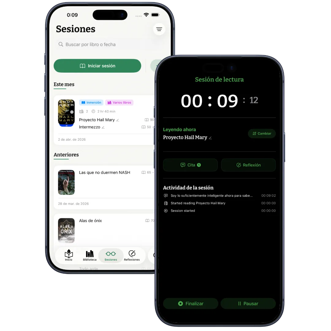 Sesiones de lectura en Kiveo mostrando el seguimiento de tu ritmo de lectura